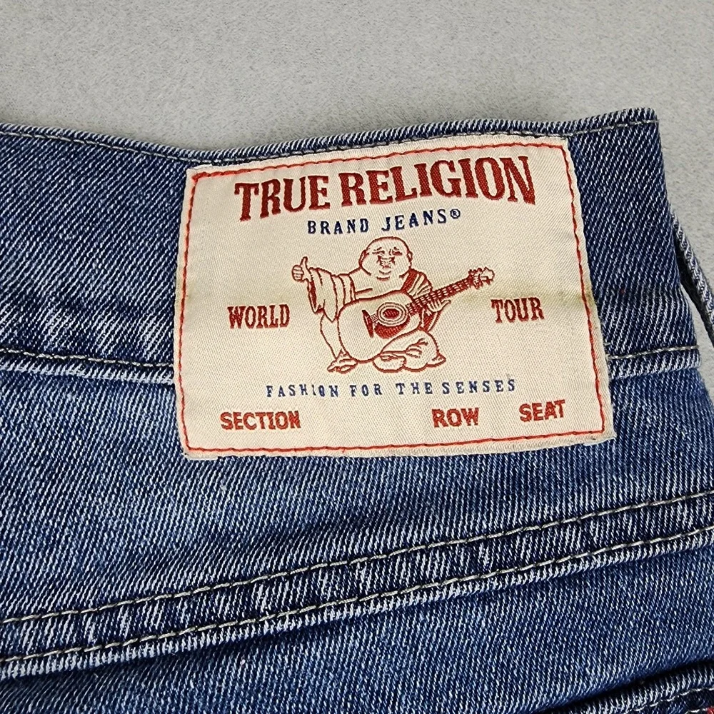 True Religion Rocco SN Flap Skinny Jeans Mens 29x31 Light Wash Distressed Denim